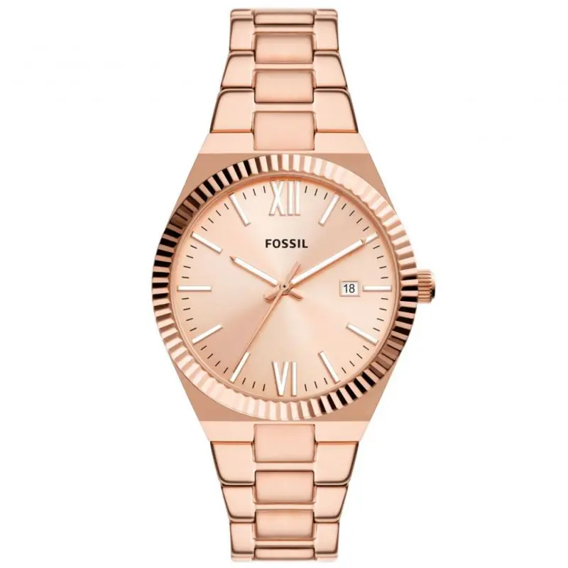 Fossil Scarlette Rose Gold Stainless Steel Strap Women Watch Es5258 1