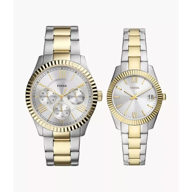 Fossil Silver Dial Two-Tone Stainless Steel Strap Unisex Watch Fs5987set 1