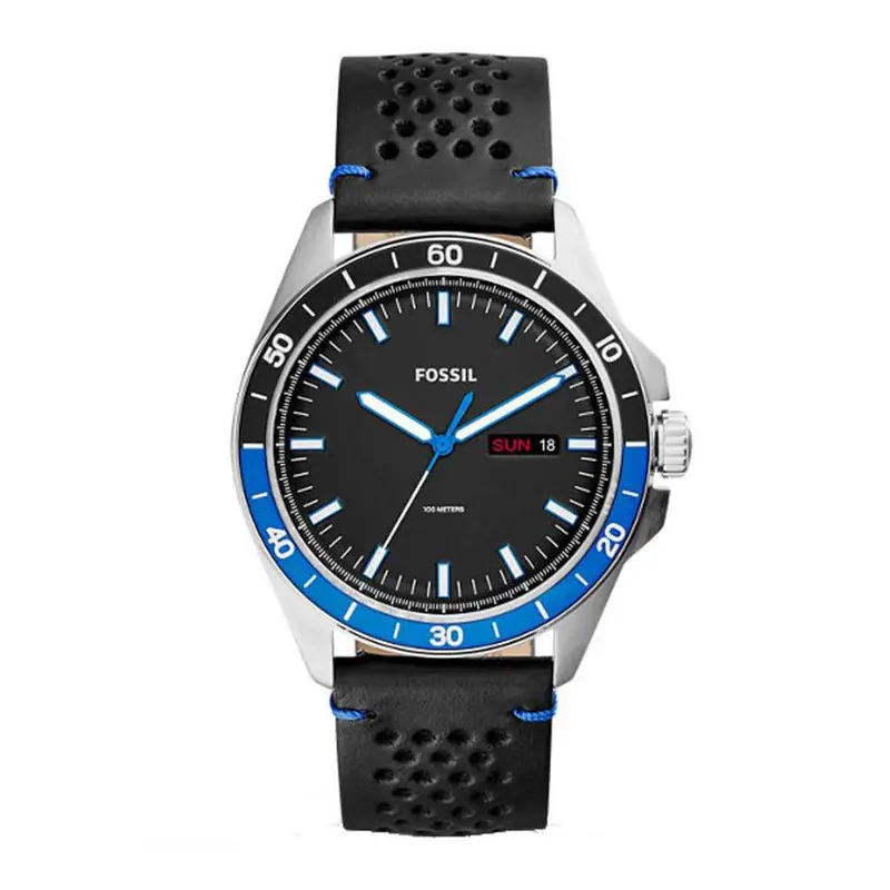 Fossil Sport Analog Quartz Silver Stainless Steel Fs5321 Black Leather Strap Men's Watch 1