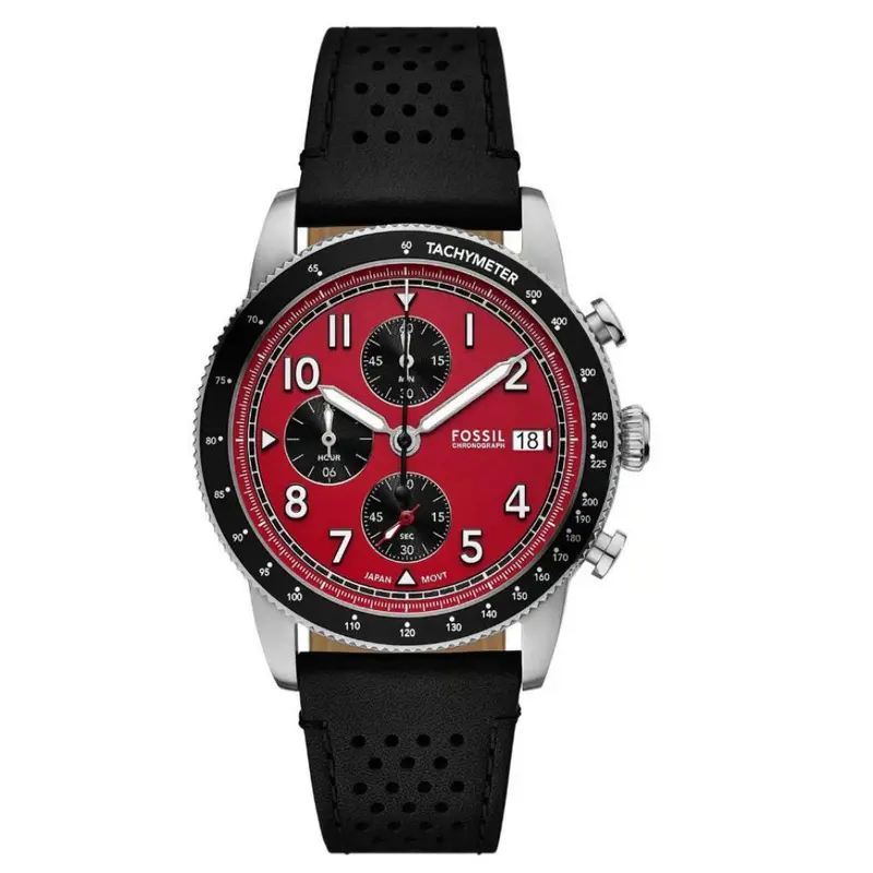 Fossil Sport Black Fs608 Series Leather Strap Men Watch 1