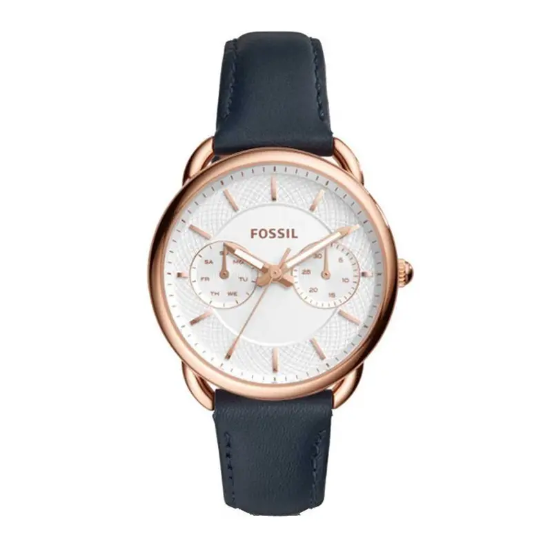 Fossil Tailor Analog Quartz Rose Gold Stainless Steel Es4260 Blue Leather Strap Women's Watch 1