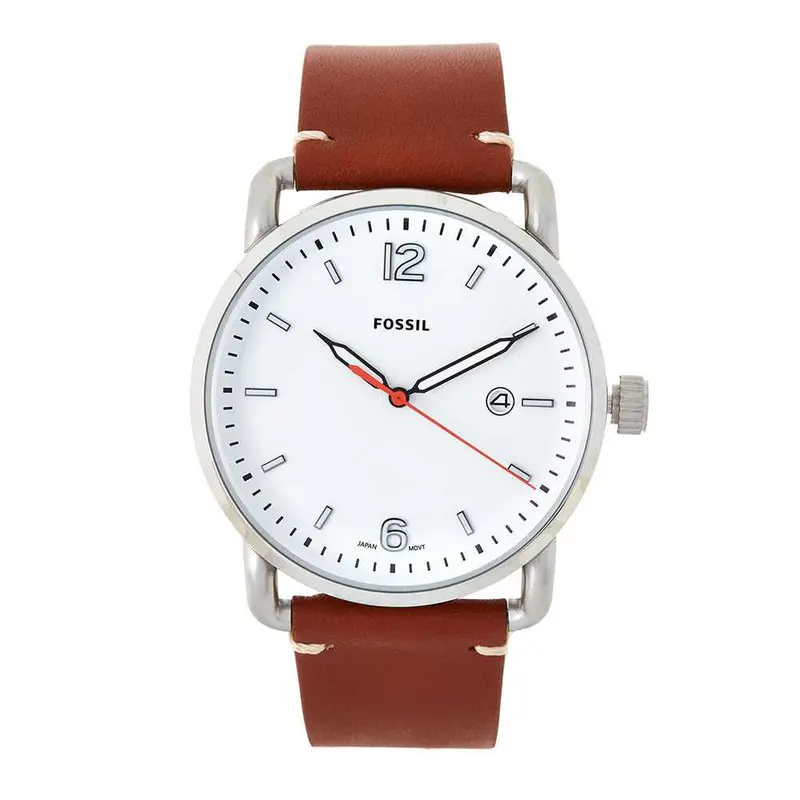 Fossil The Commuter Analog Quartz Silver Stainless Steel Fs5395 Brown Leather Strap Men's Watch 1