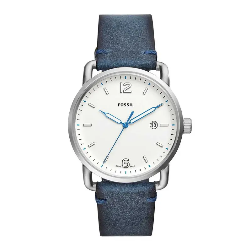 Fossil The Commuter Analog Quartz Silver Stainless Steel Fs5432 Blue Leather Strap Men's Watch 1