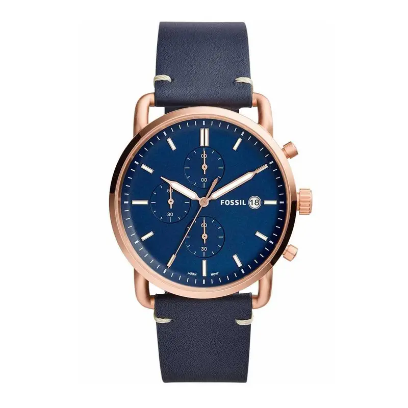 Fossil The Commuter Chronograph Rose Gold Stainless Steel Fs5404 Blue Leather Strap Men's Watch 1