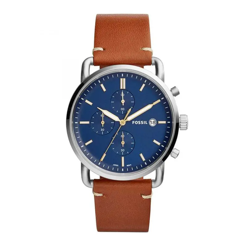 Fossil The Commuter Chronograph Silver Stainless Steel Fs5401 Brown Leather Strap Men's Watch 1