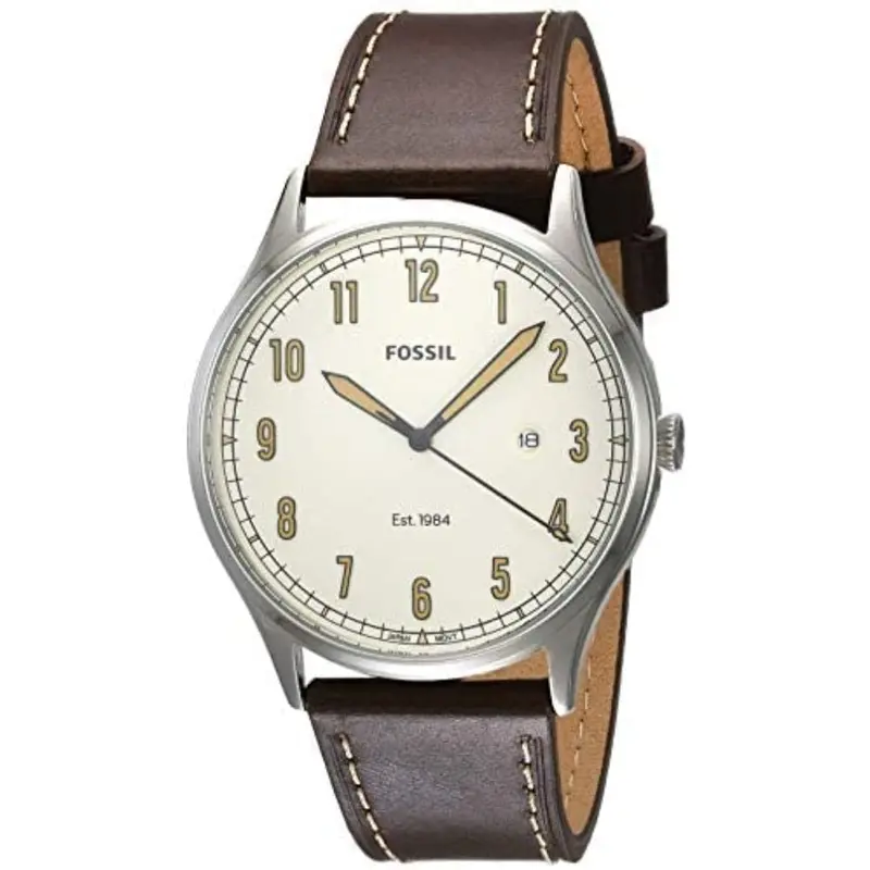 Fossil Three Hand Date Silver Round Brown Leather  Men's Watch Fs5589 1