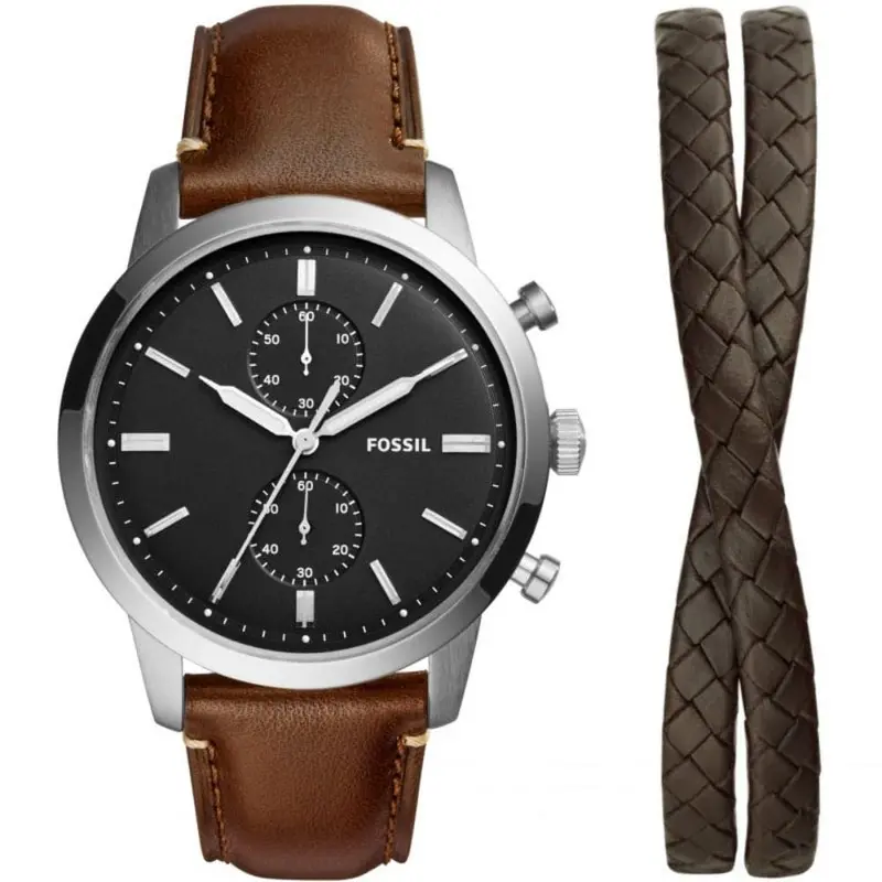 Fossil Townsman Chronograph Brown Leather Strap Men Watch Set Fs5967setp 1