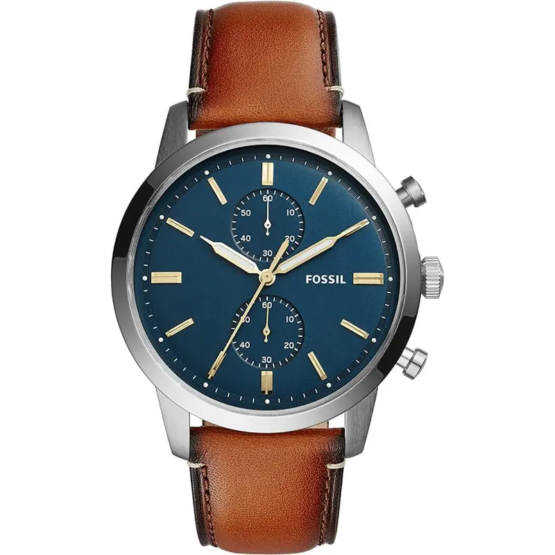 Fossil Townsman Chronograph Silver Stainless Steel Fs5279 Brown Leather Strap Men's Watch 1