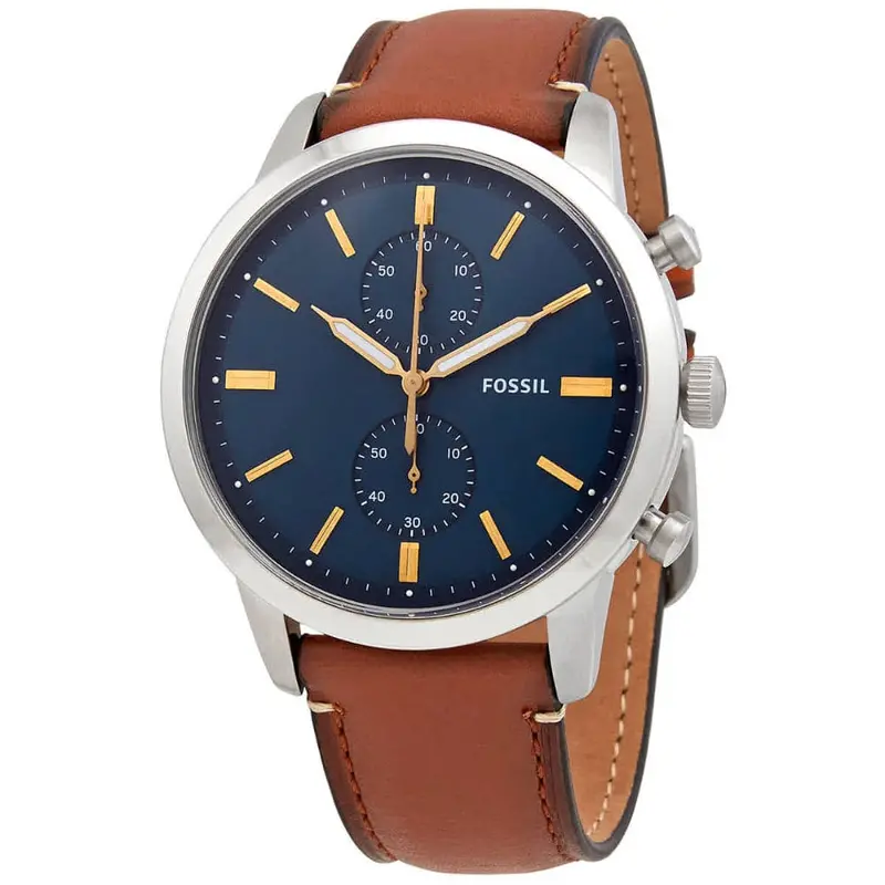 Fossil Townsman Chronograph Silver Stainless Steel Fs5279 Brown Leather Strap Men's Watch 2