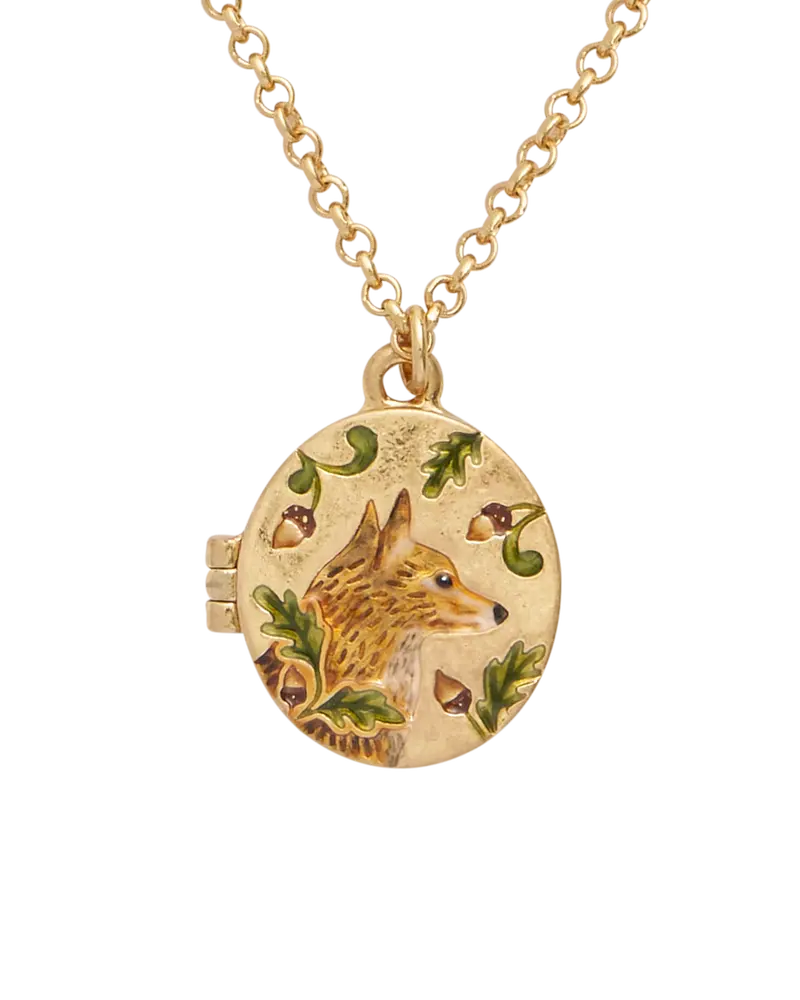 Fox & Acorn Oval Chain Locket Necklace 1