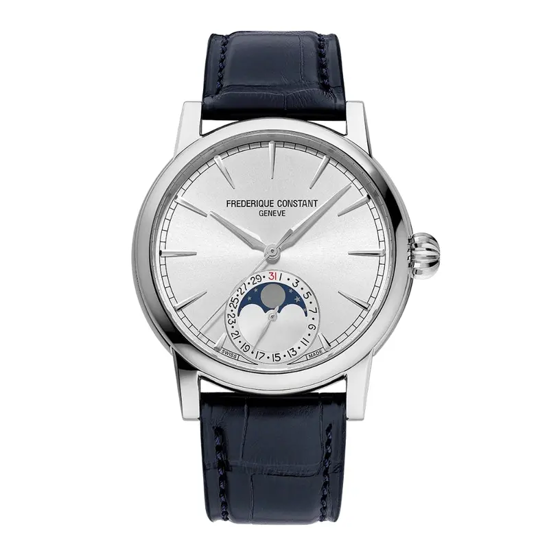 Frederique Constant Fc-716S3h6 Manufacture Classic Moonphase Date Silver Dial Blue Leather Watch 1