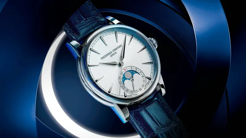 Frederique Constant Fc-716S3h6 Manufacture Classic Moonphase Date Silver Dial Blue Leather Watch 2