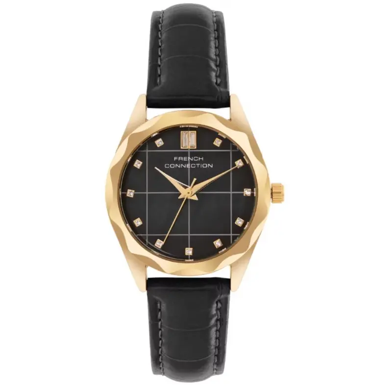 French Connection Black Leather Strap Women's Watch Fcb11bl 1