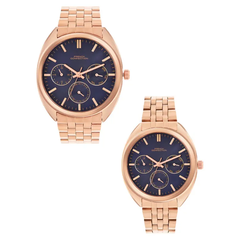 French Connection Blue Dial Stainless Steel Strap Couple's Watch Fcn0113rgm 1