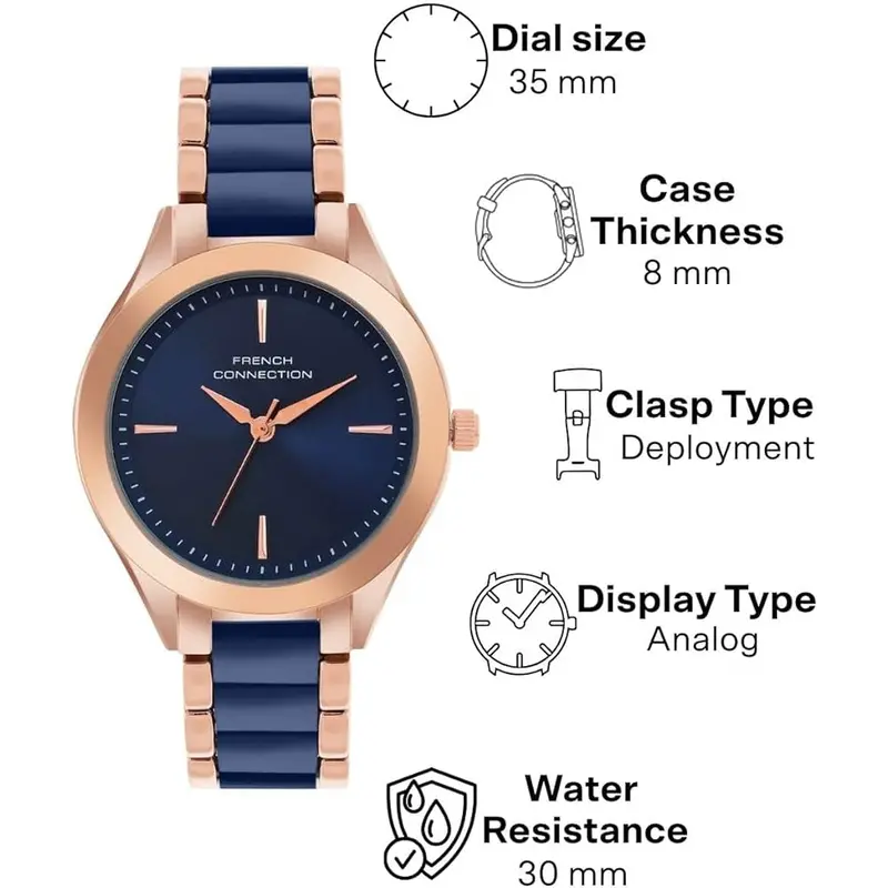 French Connection Blue Dial Stainless Steel Strap Women's Watch Fcb9um 2