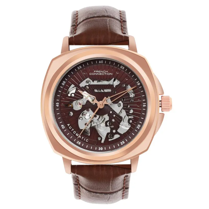 French Connection Brown Leather Strap Men's Watch Fca03-3 1