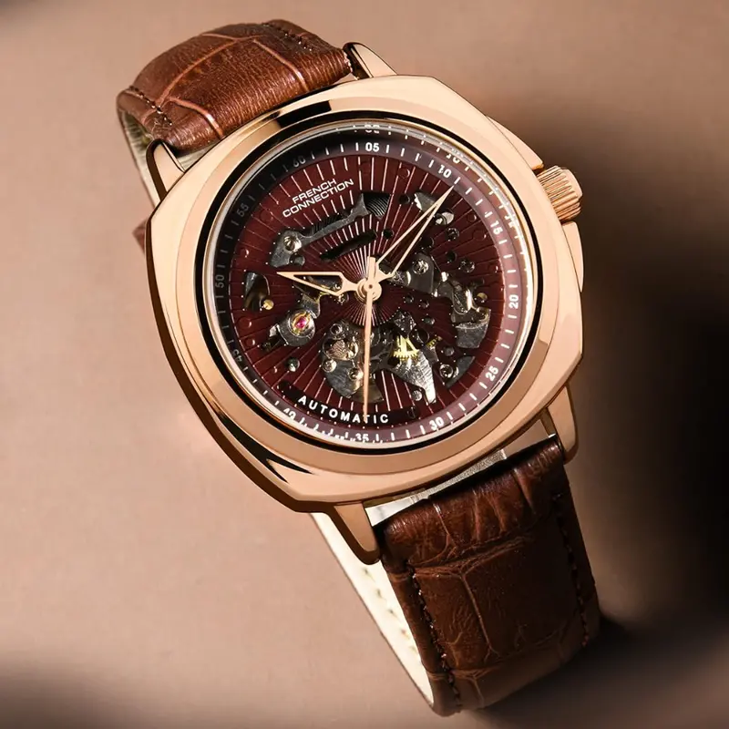 French Connection Brown Leather Strap Men's Watch Fca03-3 2