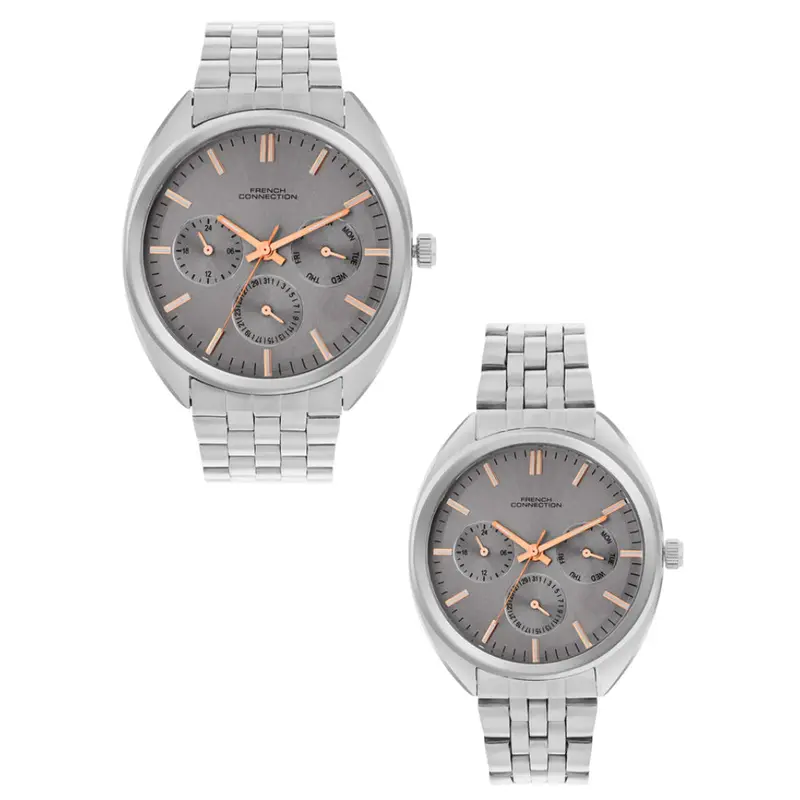 French Connection Gray Dial Stainless Steel Strap Couple's Watch Fcn0113sm 1