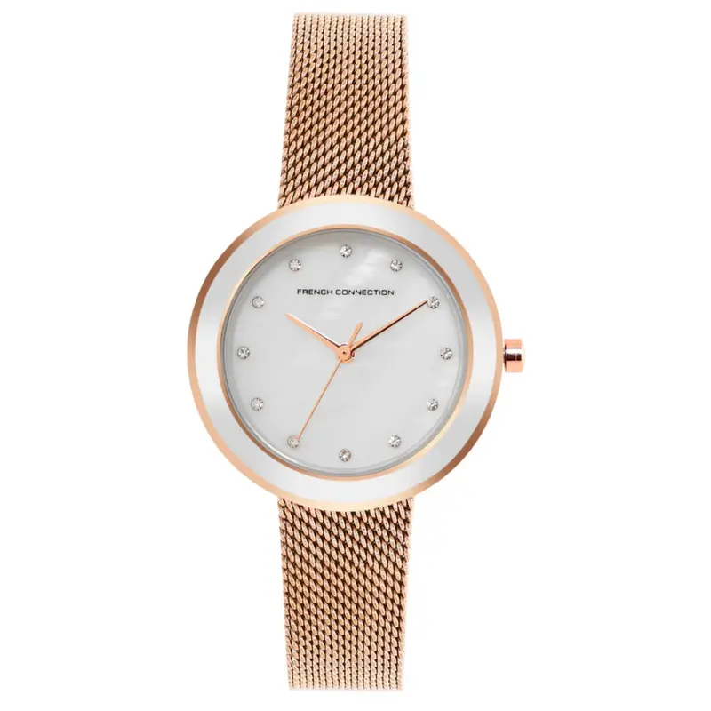 French Connection Rose Gold Stainless Steel Milanese Strap Women's Watch Fcmx2srgm 1