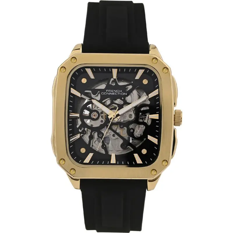 French Connection Skeleton Dial Black Silicone Strap Men's Watch Fca18bl 1
