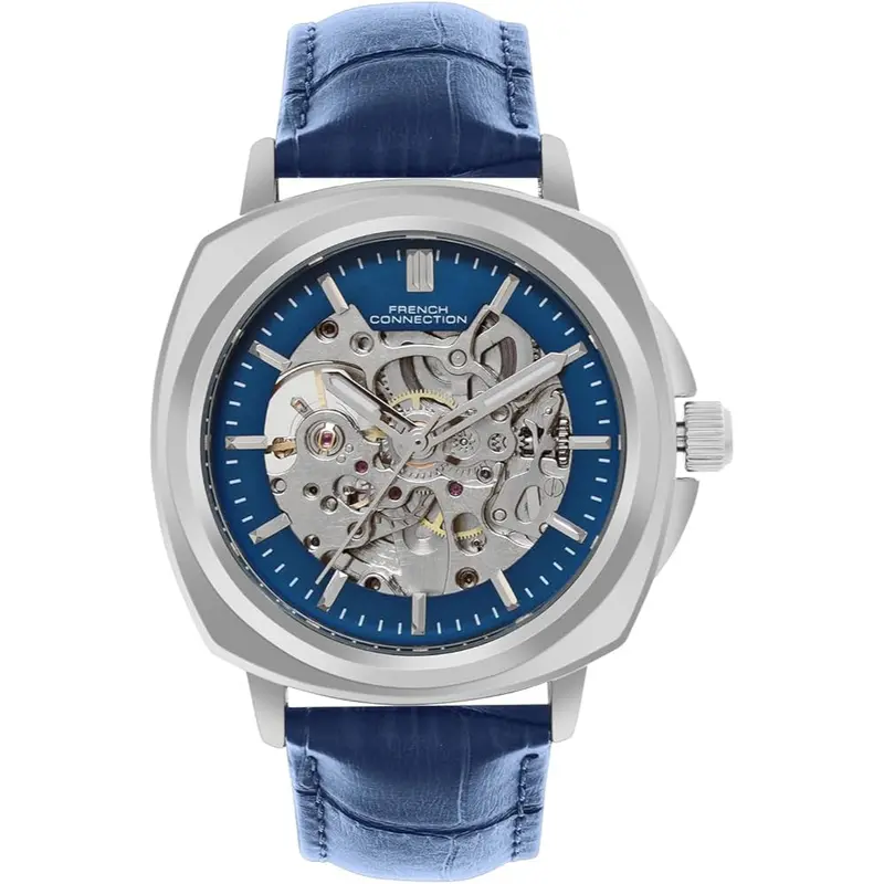 French Connection Skeleton Dial Blue Leather Strap Men's Watch Fca07u 1