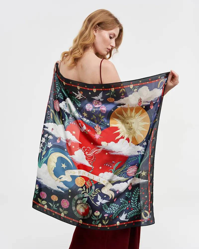 Freya's Heart Navy Story Square Scarf 2