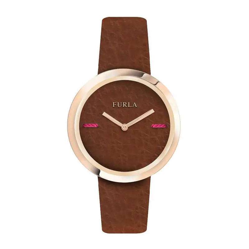 Furla My Piper Analog Quartz Rose Gold Stainless Steel R4251110508 Brown Leather Strap Women's Watch 1