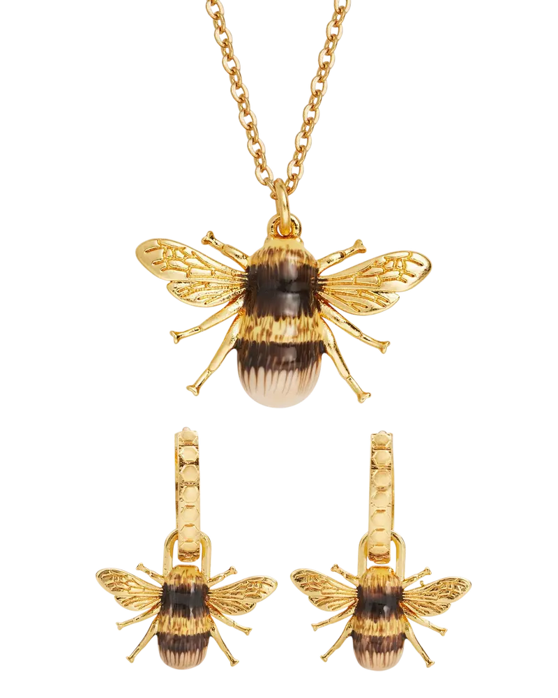 Gold Bee Necklace & Huggie Earrings Set 1
