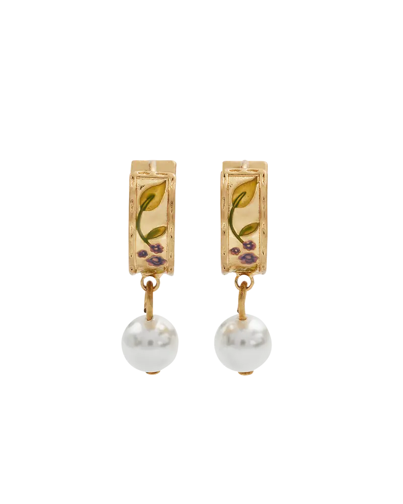 Gold Blackberry Bramble Pearl Drop Huggie Earrings 1