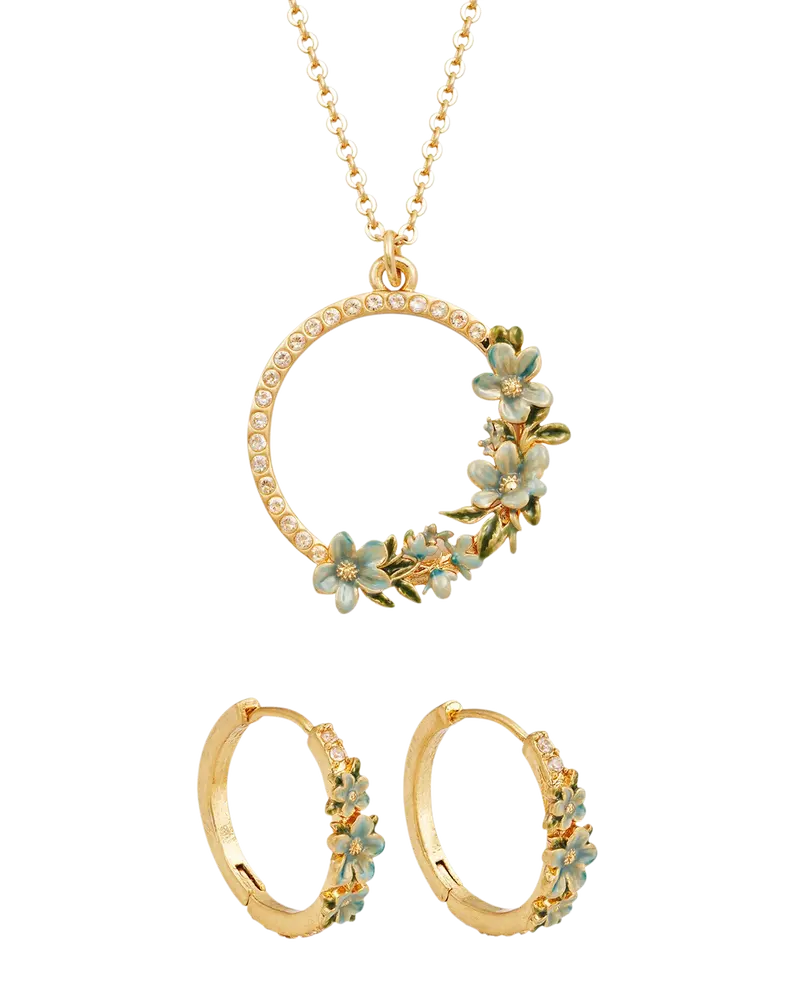 Gold Floral Wreath Necklace & Floral Wreath Hoop Earrings Set 1