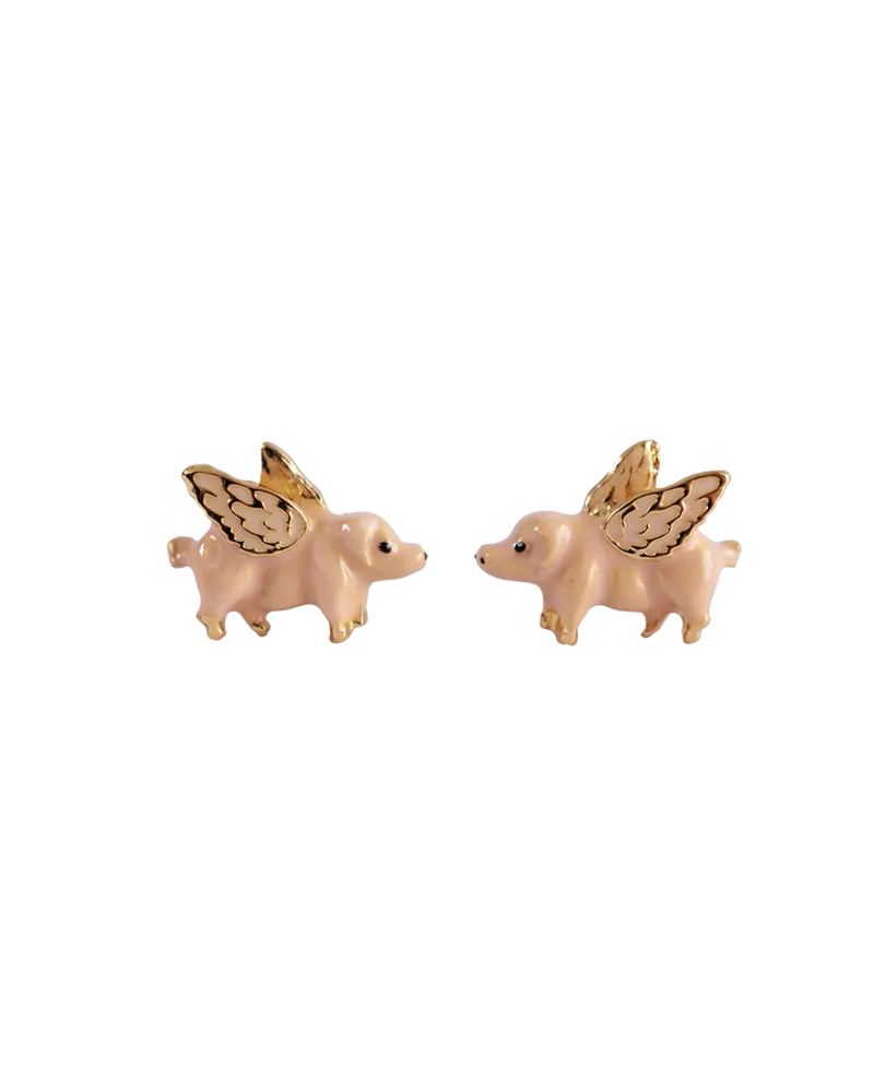 Gold Flying Pig Stud Earrings 1