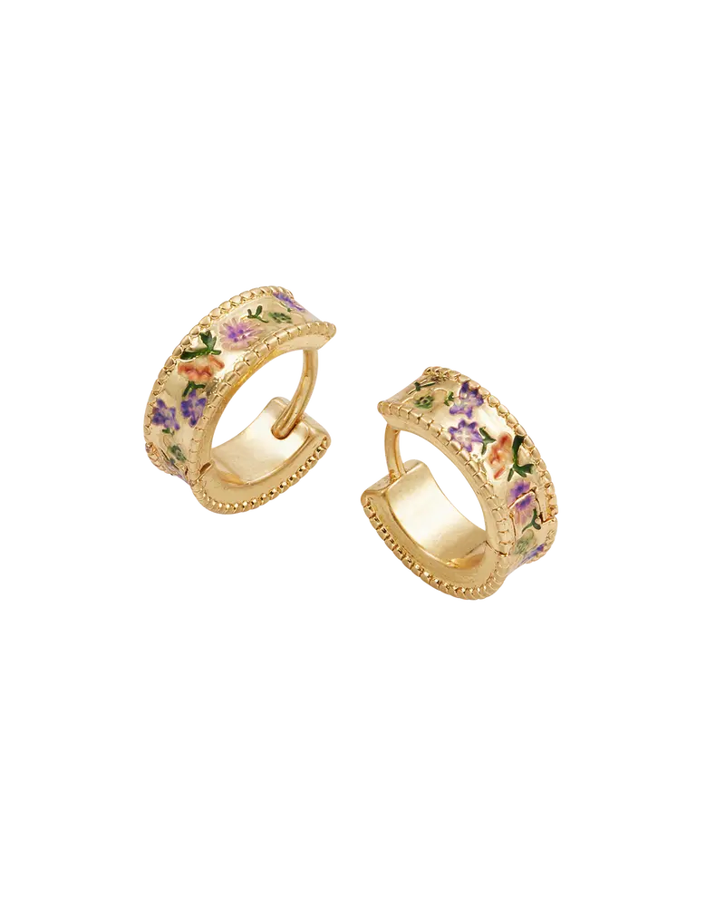 Gold Folksy Floral Huggie Earrings 1