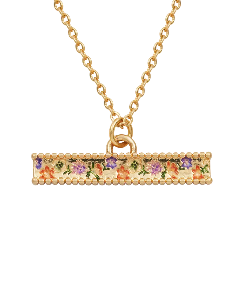 Gold Folksy Floral T-Bar Necklace 1