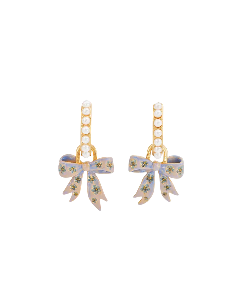 Gold Forget Me Not Bow Huggie Earrings 1