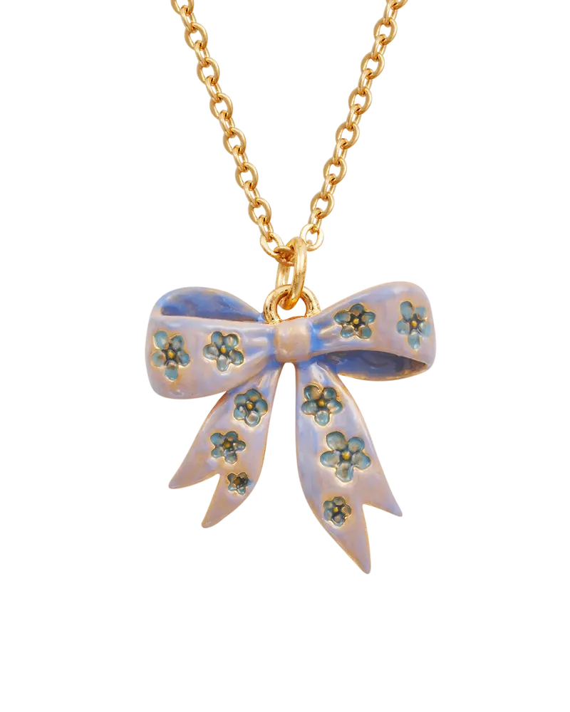 Gold Forget Me Not Bow Pendant Necklace 1