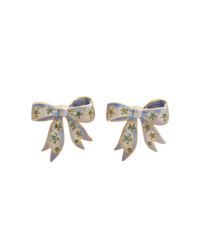 Gold Forget Me Not Bow Stud Earrings 1