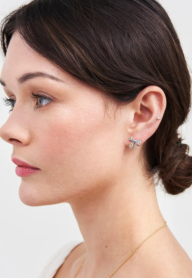 Gold Forget Me Not Bow Stud Earrings 2