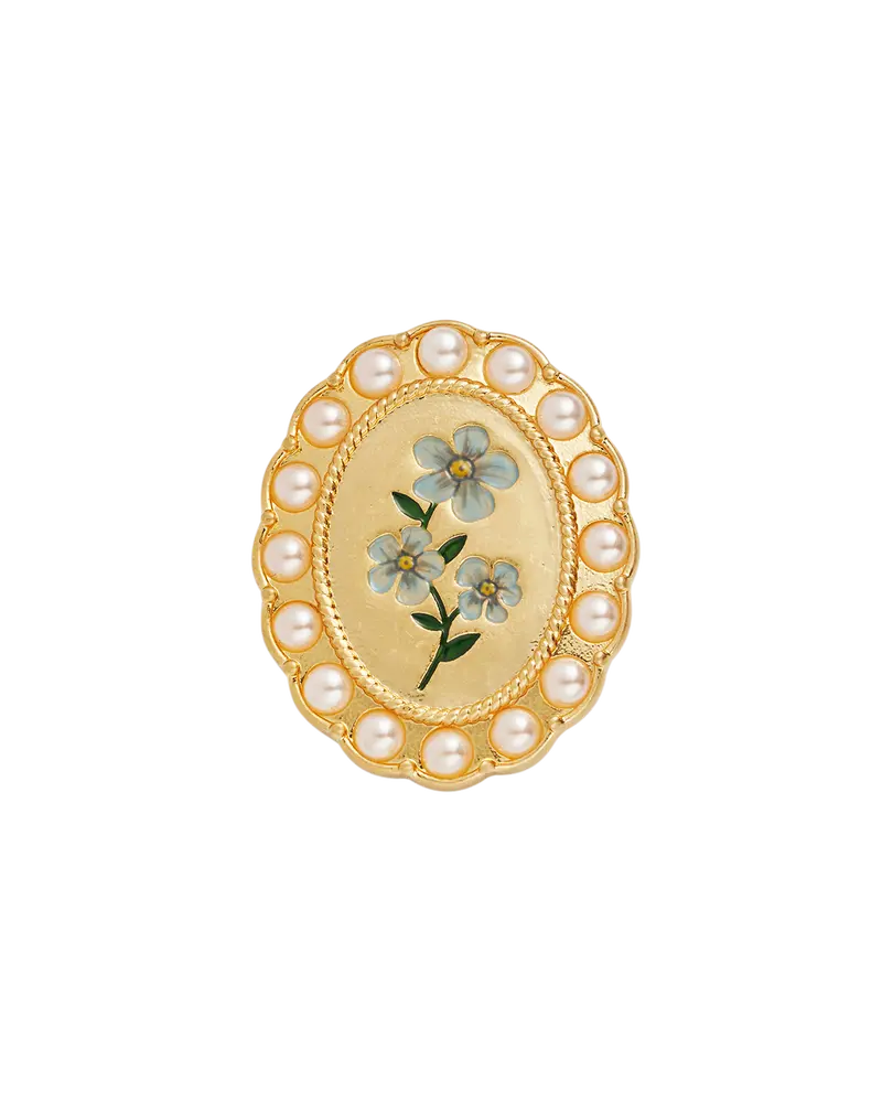 Gold Forget Me Not Pearl Cameo Brooch 1