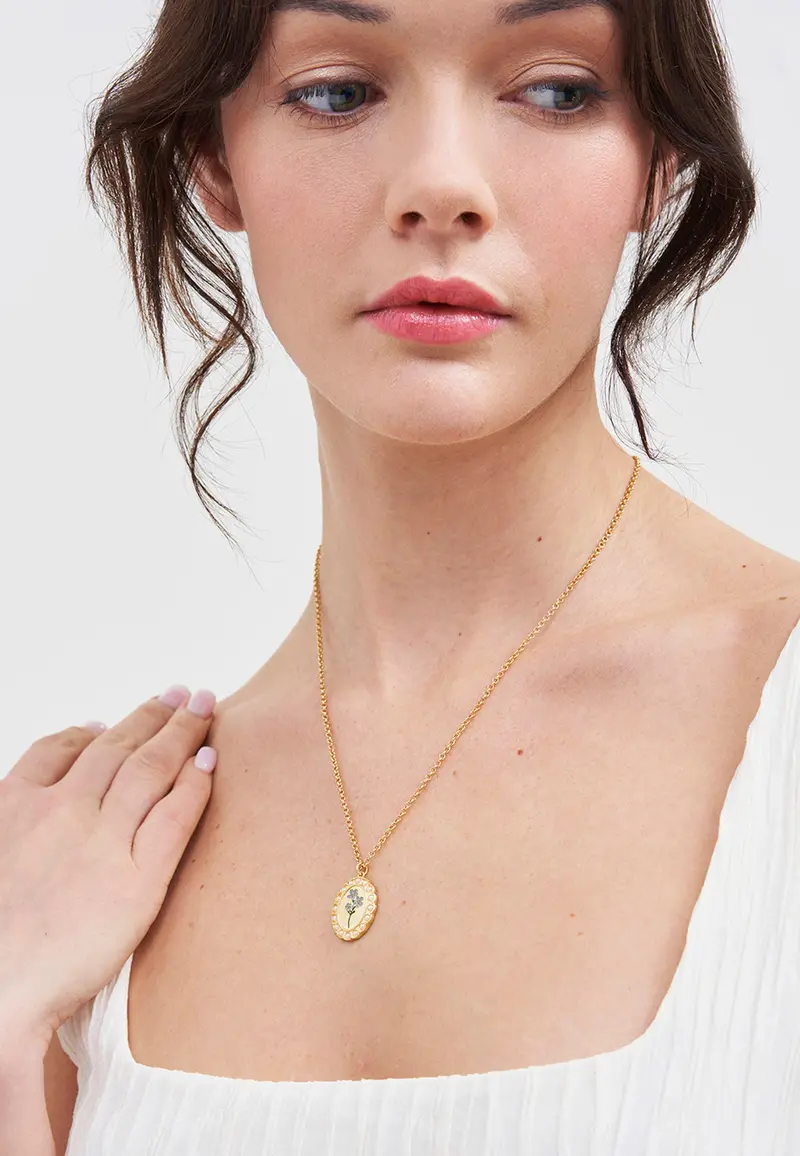 Gold Forget Me Not Pearl Cameo Necklace 2