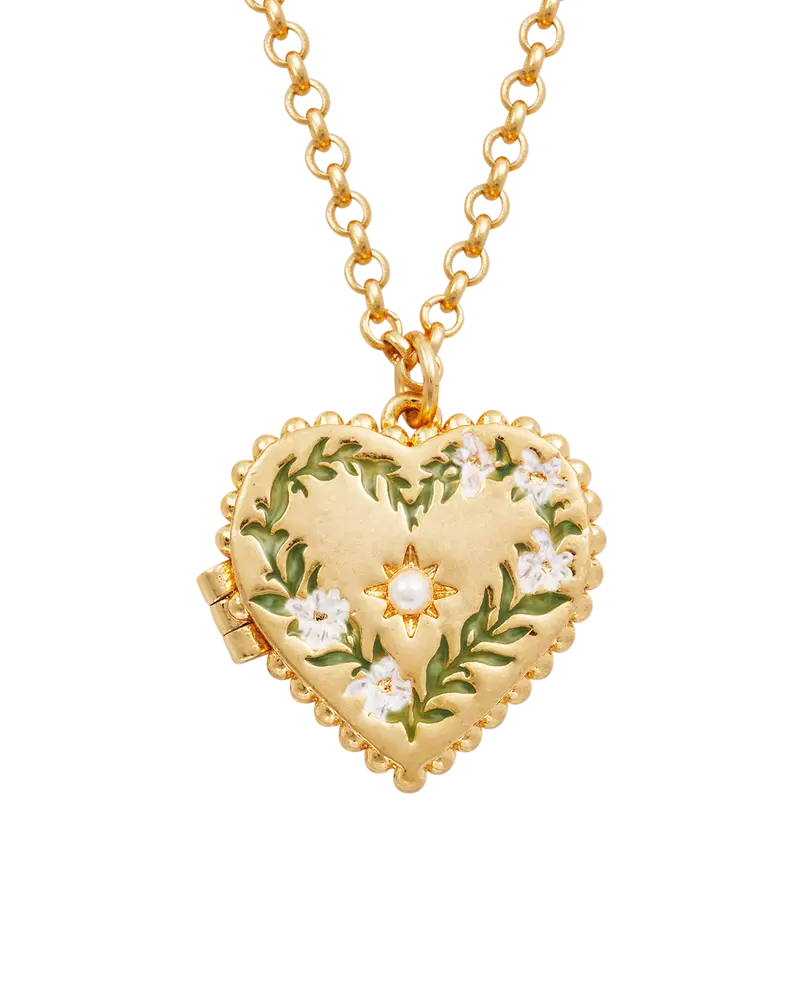 Gold Jasmine Heart Locket Necklace 1