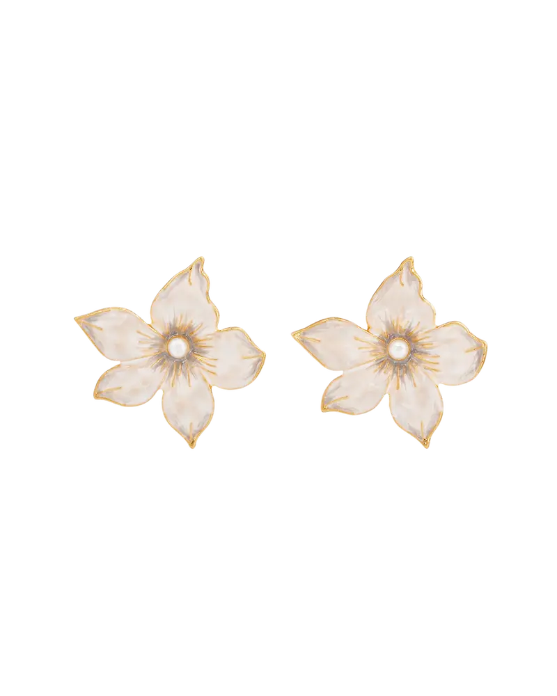 Gold Jasmine & Pearl Oversized Stud Earrings 1