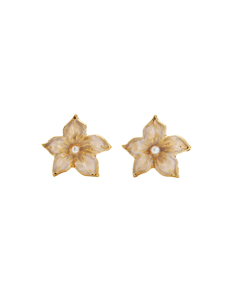 Gold Jasmine & Pearl Stud Earrings 1
