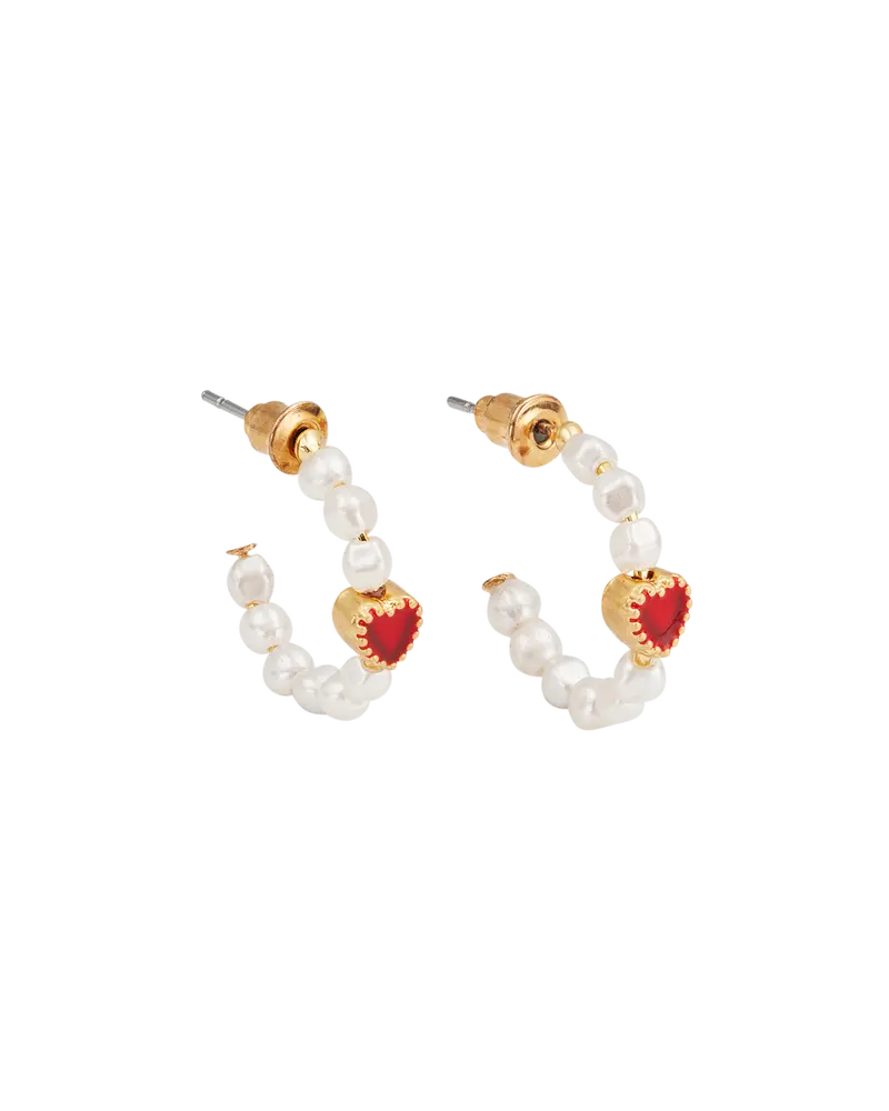 Gold Love Heart Pearl Hoop Earrings 1