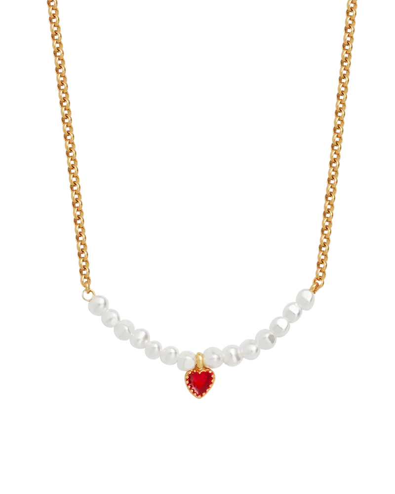 Gold Love Heart Pearl Necklace 1