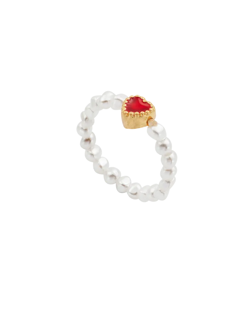 Gold Love Heart Pearl Ring 1