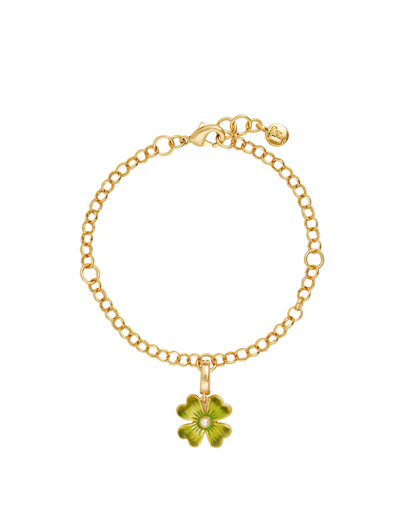 Gold Lucky Clover & Pearl Charm Bracelet 1