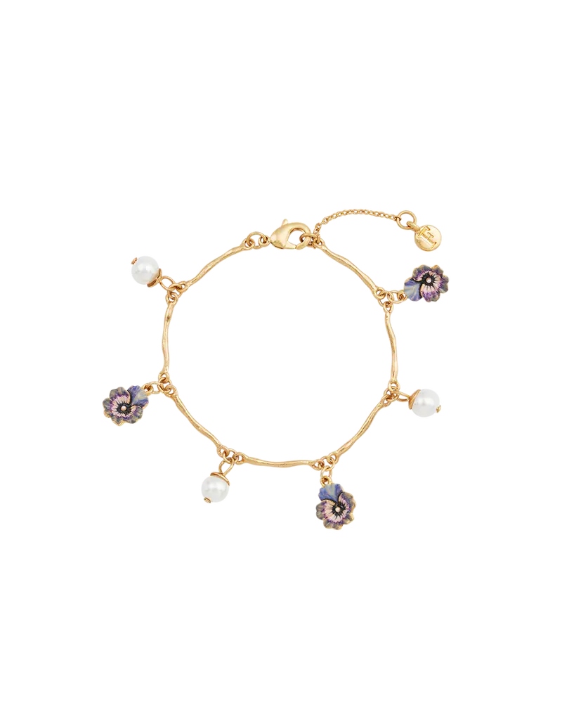 Gold Pansy & Pearl Charm Bracelet 1