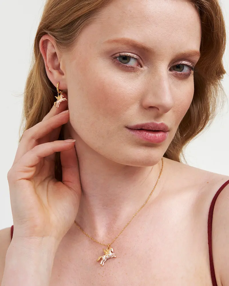 Gold Pegasus Huggie Earrings 2