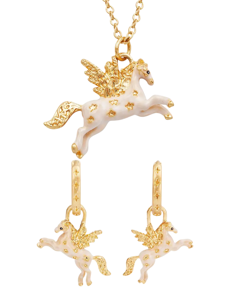 Gold Pegasus Necklace & Huggie Earrings Set 1