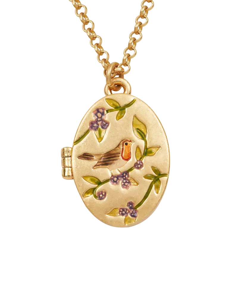 Gold Robin & Blackberry Locket Necklace 1